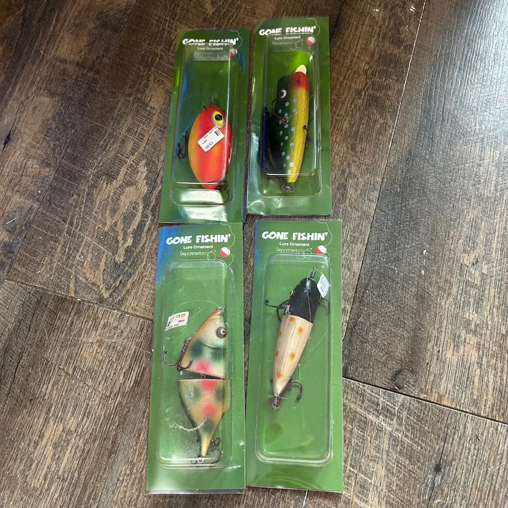 Department 56 Gone Fishin Lure Ornaments Set of 4 Fishing Decor 39640 NEW